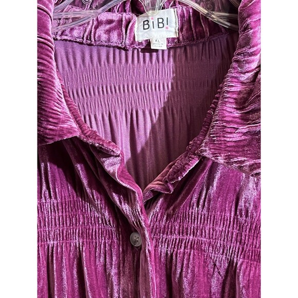 BiBi Love The Drama Hibiscus Purple Velvet Blouse XL - Picture 2 of 11